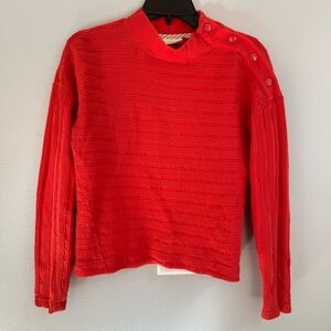 Anthropologie Maeve Orange / Red Long Sleeve Stripe Button Top Women Small